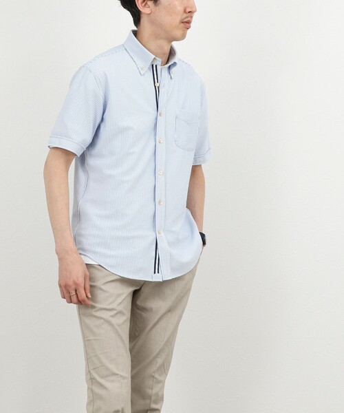 NOLLEY’S(ノーリーズ)の「《ビジカジ対応》トリコットサッカーテープ ボタンダウン半袖シャツ 26SS(シャツ/ブラウス・メンズ・オフホワイト/ブルー系その他/ネイビー・S/M/L/XL/XXL)」の5枚目の写真