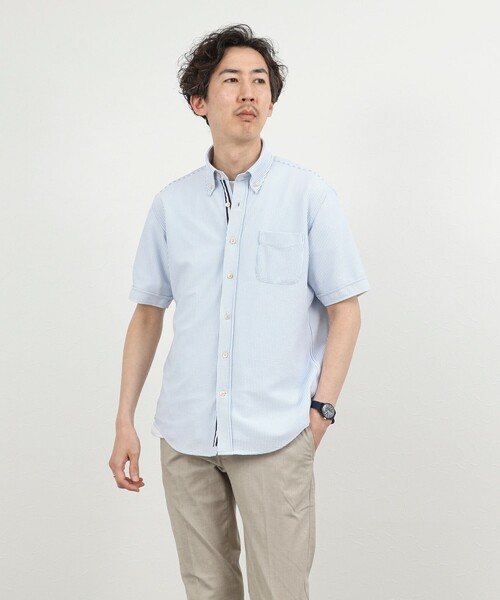 NOLLEY’S(ノーリーズ)の「《ビジカジ対応》トリコットサッカーテープ ボタンダウン半袖シャツ 26SS(シャツ/ブラウス・メンズ・オフホワイト/ブルー系その他/ネイビー・S/M/L/XL/XXL)」の7枚目の写真