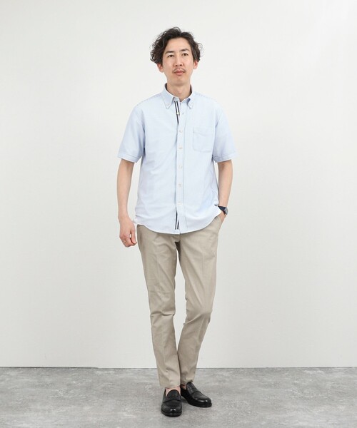 NOLLEY’S(ノーリーズ)の「《ビジカジ対応》トリコットサッカーテープ ボタンダウン半袖シャツ 26SS(シャツ/ブラウス・メンズ・オフホワイト/ブルー系その他/ネイビー・S/M/L/XL/XXL)」の8枚目の写真