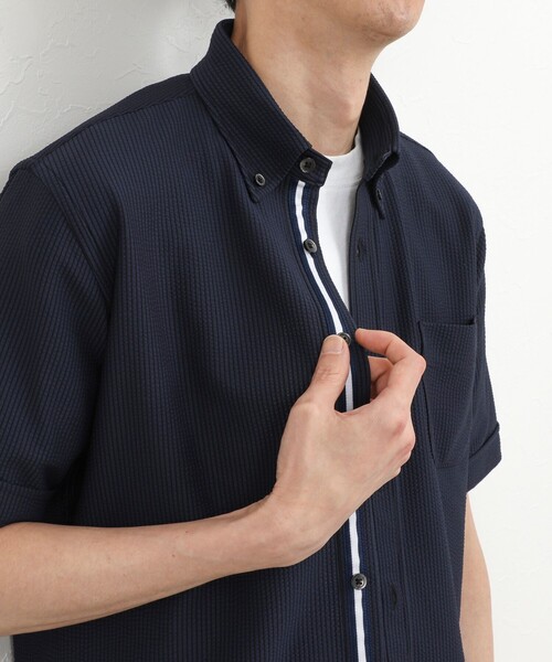 NOLLEY’S(ノーリーズ)の「《ビジカジ対応》トリコットサッカーテープ ボタンダウン半袖シャツ 26SS(シャツ/ブラウス・メンズ・オフホワイト/ブルー系その他/ネイビー・S/M/L/XL/XXL)」の13枚目の写真