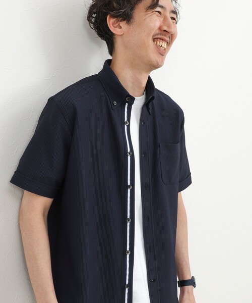 NOLLEY’S(ノーリーズ)の「《ビジカジ対応》トリコットサッカーテープ ボタンダウン半袖シャツ 26SS(シャツ/ブラウス・メンズ・オフホワイト/ブルー系その他/ネイビー・S/M/L/XL/XXL)」の14枚目の写真