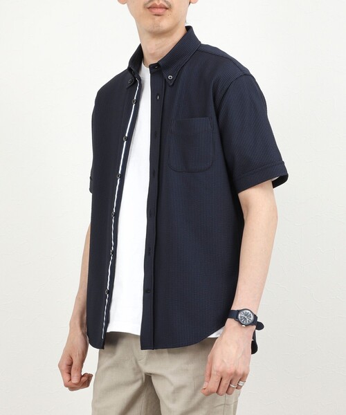 NOLLEY’S(ノーリーズ)の「《ビジカジ対応》トリコットサッカーテープ ボタンダウン半袖シャツ 26SS(シャツ/ブラウス・メンズ・オフホワイト/ブルー系その他/ネイビー・S/M/L/XL/XXL)」の15枚目の写真