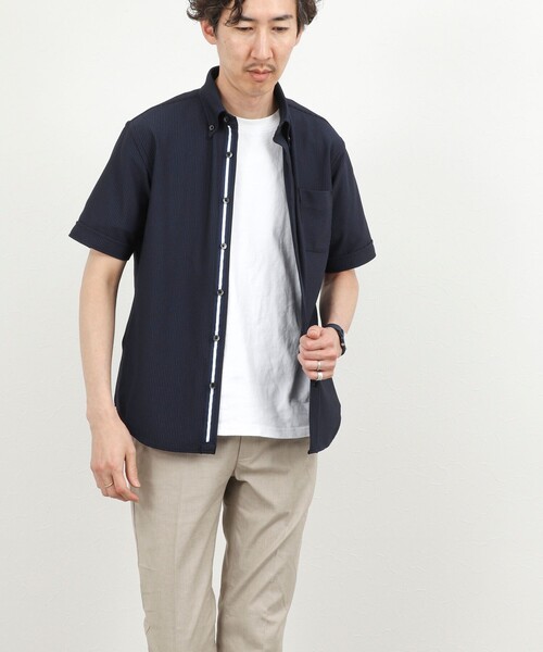 NOLLEY’S(ノーリーズ)の「《ビジカジ対応》トリコットサッカーテープ ボタンダウン半袖シャツ 26SS(シャツ/ブラウス・メンズ・オフホワイト/ブルー系その他/ネイビー・S/M/L/XL/XXL)」の16枚目の写真