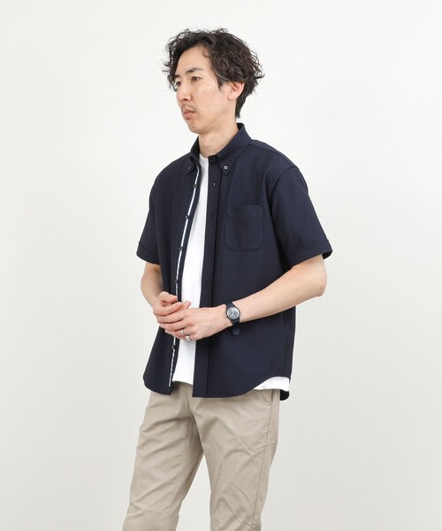 NOLLEY’S(ノーリーズ)の「《ビジカジ対応》トリコットサッカーテープ ボタンダウン半袖シャツ 26SS(シャツ/ブラウス・メンズ・オフホワイト/ブルー系その他/ネイビー・S/M/L/XL/XXL)」の18枚目の写真