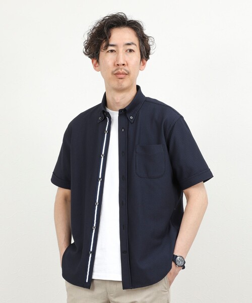 NOLLEY’S(ノーリーズ)の「《ビジカジ対応》トリコットサッカーテープ ボタンダウン半袖シャツ 26SS(シャツ/ブラウス・メンズ・オフホワイト/ブルー系その他/ネイビー・S/M/L/XL/XXL)」の19枚目の写真