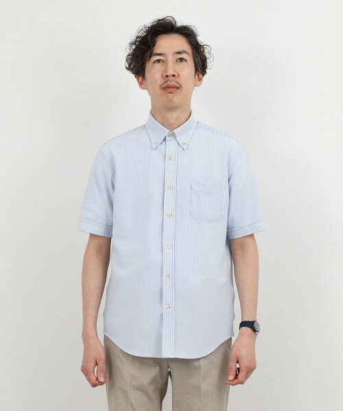 NOLLEY’S(ノーリーズ)の「《ビジカジ対応》トリコットサッカーテープ ボタンダウン半袖シャツ 26SS(シャツ/ブラウス・メンズ・オフホワイト/ブルー系その他/ネイビー・S/M/L/XL/XXL)」の21枚目の写真