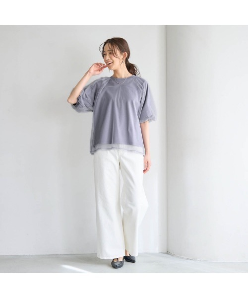 GITA（ジータ）の「親子でリンクチュールレイヤードボリューム袖Ｔシャツ（Tシャツ/カットソー・レディース・パープル系その他/アイボリー・M/L）」の6枚目の写真
