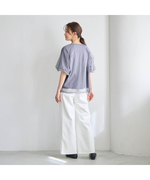 GITA（ジータ）の「親子でリンクチュールレイヤードボリューム袖Ｔシャツ（Tシャツ/カットソー・レディース・パープル系その他/アイボリー・M/L）」の8枚目の写真