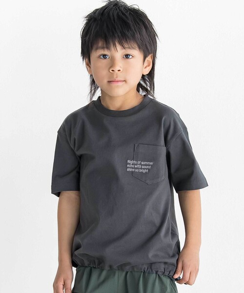 WASK(ワスク)の「【速乾】ドロストロゴポケットBIGTシャツ(Tシャツ/カットソー・キッズ・ホワイト/ブラック・150cm/160cm/140cm)」の1枚目の写真