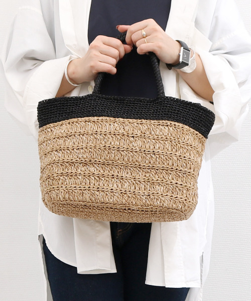 cache cache(カシュ カシュ)の「カシュカシュ cachecache / ラメ切替クロッシェトート カゴバッグ(かごバッグ・レディース・シルバー系その他/シルバー/ブラック・FREE)」の2枚目の写真