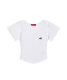 MAIN LOGO クロップVネックTシャツ (SCVKNK-100)