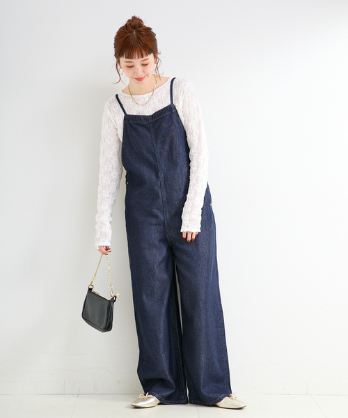 B.C STOCK（ベーセーストック）の「《追加》ウォッシャブル / DU JOUR / デュ ジュール BK-BOW JEAN SALOPETTE（サロペット/オーバーオール・レディース・ネイビー・FREE）」の2枚目の写真