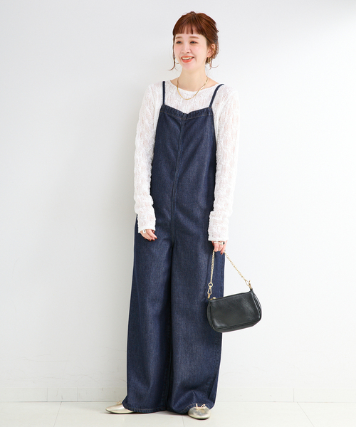 B.C STOCK（ベーセーストック）の「《追加》ウォッシャブル / DU JOUR / デュ ジュール BK-BOW JEAN SALOPETTE（サロペット/オーバーオール・レディース・ネイビー・FREE）」の3枚目の写真