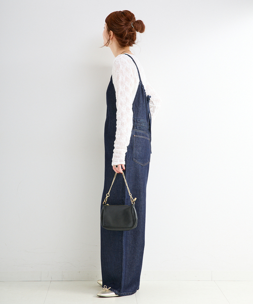 B.C STOCK（ベーセーストック）の「《追加》ウォッシャブル / DU JOUR / デュ ジュール BK-BOW JEAN SALOPETTE（サロペット/オーバーオール・レディース・ネイビー・FREE）」の4枚目の写真