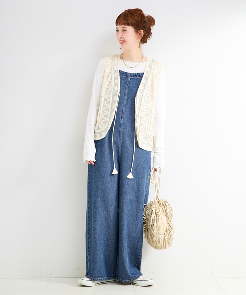 B.C STOCK（ベーセーストック）の「《追加》ウォッシャブル / DU JOUR / デュ ジュール BK-BOW JEAN SALOPETTE（サロペット/オーバーオール・レディース・ネイビー・FREE）」の7枚目の写真