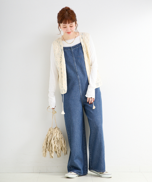 B.C STOCK（ベーセーストック）の「《追加》ウォッシャブル / DU JOUR / デュ ジュール BK-BOW JEAN SALOPETTE（サロペット/オーバーオール・レディース・ネイビー・FREE）」の8枚目の写真