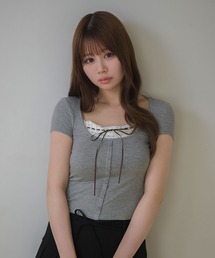 Flower lilia layered rib tops/フラワーリリアレイヤードリブトップス