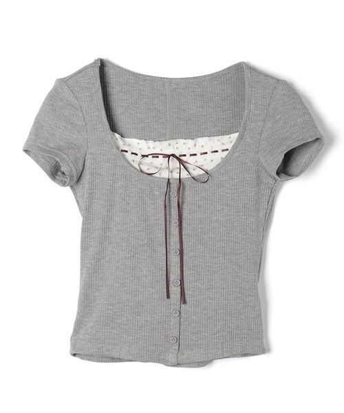M DOLLY（エムドリー）の「Flower lilia layered rib tops/フラワーリリアレイヤードリブトップス（Tシャツ/カットソー・レディース・グレー/ベージュ・FREE）」の17枚目の写真