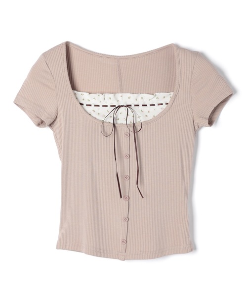 M DOLLY（エムドリー）の「Flower lilia layered rib tops/フラワーリリアレイヤードリブトップス（Tシャツ/カットソー・レディース・グレー/ベージュ・FREE）」の18枚目の写真