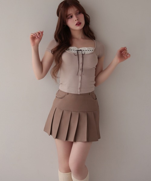 M DOLLY（エムドリー）の「Flower lilia layered rib tops/フラワーリリアレイヤードリブトップス（Tシャツ/カットソー・レディース・グレー/ベージュ・FREE）」の11枚目の写真