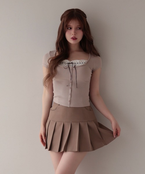 M DOLLY（エムドリー）の「Flower lilia layered rib tops/フラワーリリアレイヤードリブトップス（Tシャツ/カットソー・レディース・グレー/ベージュ・FREE）」の12枚目の写真