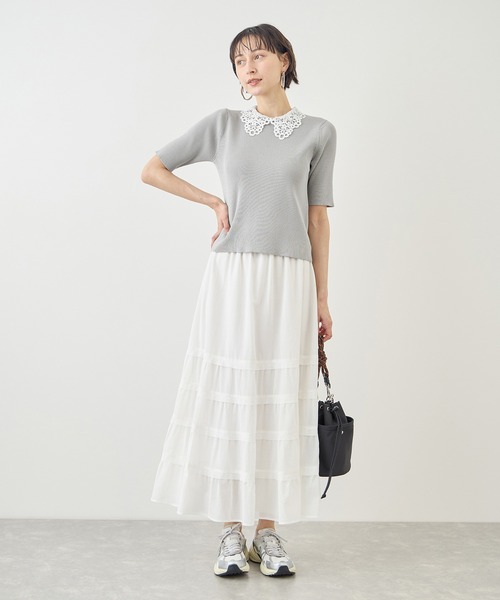 ROPE' PICNIC(ロペピクニック)の「レースカラーハーフスリーブリブニット(ニット/セーター・レディース・ライトグレー/オフホワイト/ネイビー・M/S)」の22枚目の写真