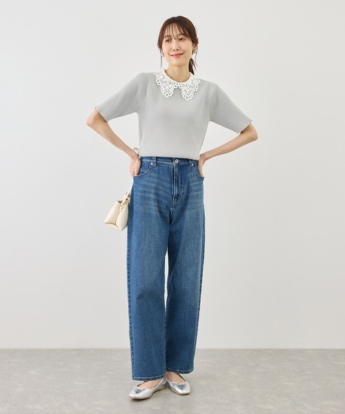 ROPE' PICNIC(ロペピクニック)の「レースカラーハーフスリーブリブニット(ニット/セーター・レディース・ライトグレー/オフホワイト/ネイビー・M/S)」の21枚目の写真