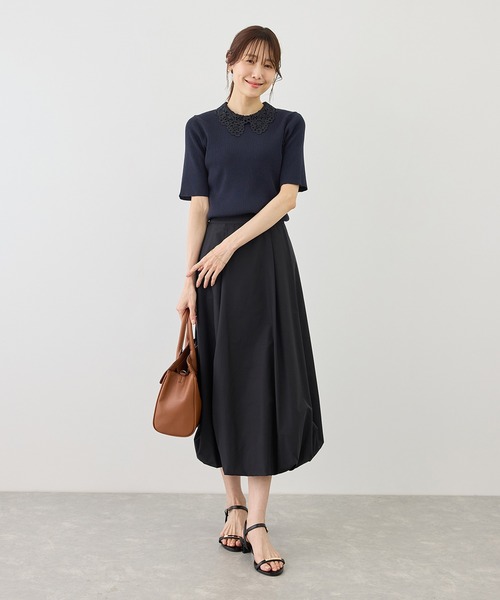ROPE' PICNIC(ロペピクニック)の「レースカラーハーフスリーブリブニット(ニット/セーター・レディース・ライトグレー/オフホワイト/ネイビー・M/S)」の10枚目の写真