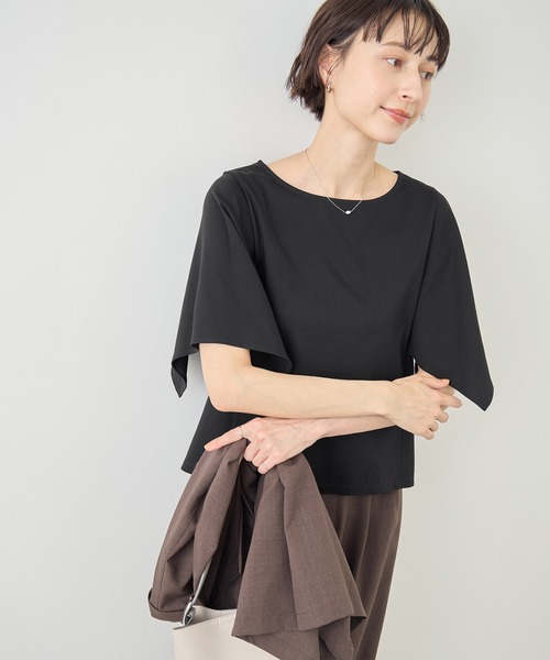 ROPE' PICNIC(ロペピクニック)の「70シルケットハンカチスリーブトップス/UVカット・接触冷感(Tシャツ/カットソー・レディース・グリーン/ホワイト/ブラック/ラベンダー・FREE)」の9枚目の写真
