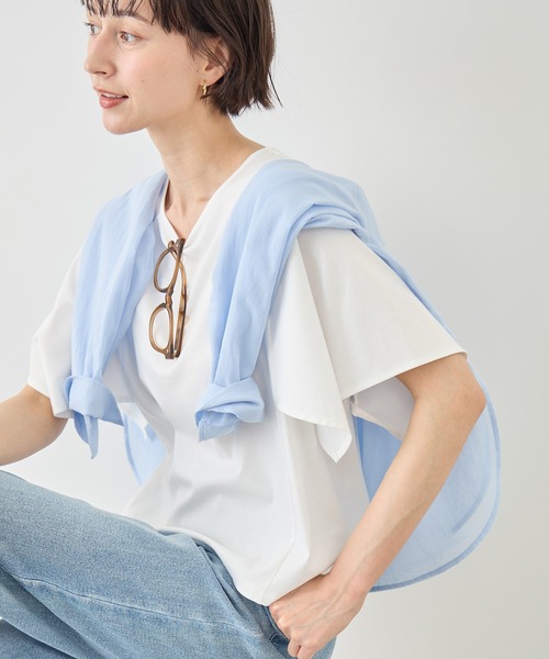 ROPE' PICNIC(ロペピクニック)の「70シルケットハンカチスリーブトップス/UVカット・接触冷感(Tシャツ/カットソー・レディース・グリーン/ホワイト/ブラック/ラベンダー・FREE)」の10枚目の写真
