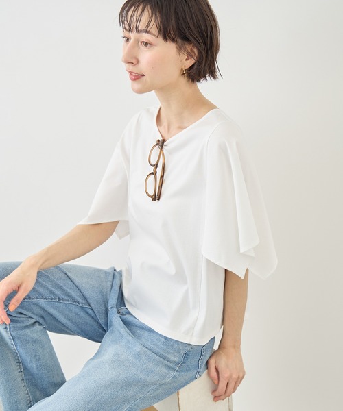 ROPE' PICNIC(ロペピクニック)の「70シルケットハンカチスリーブトップス/UVカット・接触冷感(Tシャツ/カットソー・レディース・グリーン/ホワイト/ブラック/ラベンダー・FREE)」の11枚目の写真