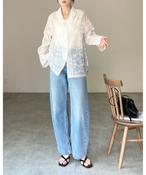 She's Closet(シーズクローゼット)の「花柄 刺繍 レース エンブロイダリー テーラード シアー シャツジャケット ワイドパンツ セットアップ(セットアップ・レディース・オフホワイト/ブラック・FREE)」の19枚目の写真