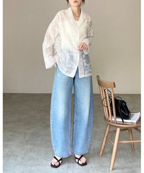 She's Closet(シーズクローゼット)の「花柄 刺繍 レース エンブロイダリー テーラード シアー シャツジャケット ワイドパンツ セットアップ(セットアップ・レディース・オフホワイト/ブラック・FREE)」の20枚目の写真