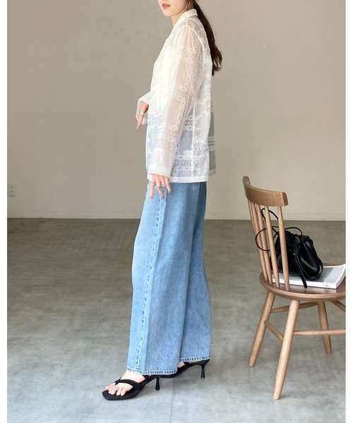 She's Closet(シーズクローゼット)の「花柄 刺繍 レース エンブロイダリー テーラード シアー シャツジャケット ワイドパンツ セットアップ(セットアップ・レディース・オフホワイト/ブラック・FREE)」の21枚目の写真