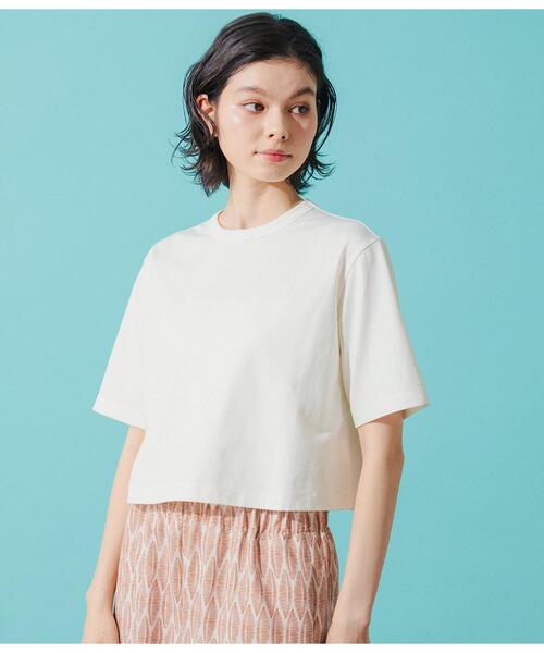 Park Slope NEWYORKER(パークスロープニューヨーカー)の「【遮熱・着回し】ロゴプリントショート丈Tシャツ(Tシャツ/カットソー・レディース・ブラック/ホワイト・MEDIUM)」の2枚目の写真