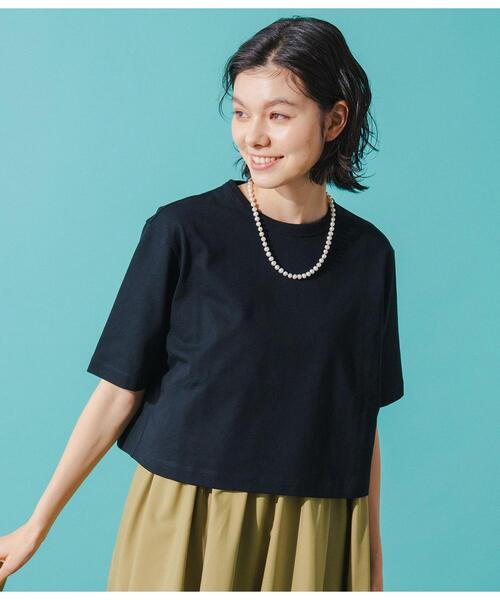 Park Slope NEWYORKER(パークスロープニューヨーカー)の「【遮熱・着回し】ロゴプリントショート丈Tシャツ(Tシャツ/カットソー・レディース・ブラック/ホワイト・MEDIUM)」の1枚目の写真