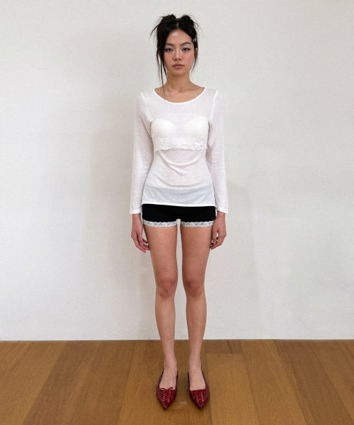VINAJ(ビナジェイ)の「レースレイヤード7部ロングスリーブTシャツカバーアップ(ホワイト)(Tシャツ/カットソー・レディース・その他・FREE)」の5枚目の写真