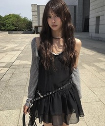 anyonemore（エニワンモア）の「シフォン風レース裾フリルキャミワンピース（ワンピース）」