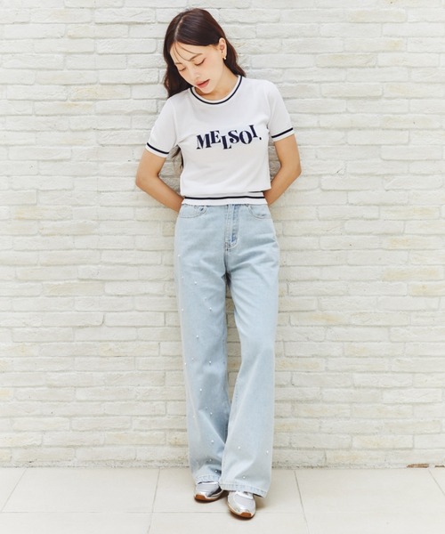 MELSOI.(メルソイ)の「ランダムパールデコレーションデニムパンツ(デニムパンツ・レディース・ライトブルー・M/S)」の5枚目の写真