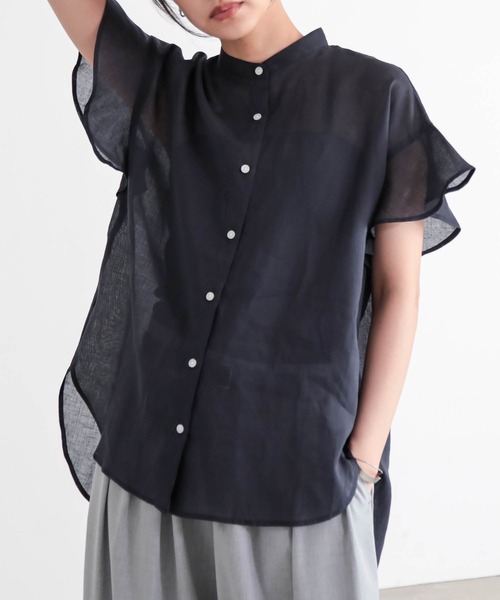 for/c(フォーシー)の「麻混シアーバンドカラーシャツ【サスティナブル】(シャツ/ブラウス・レディース・ネイビー/オフホワイト・L/M)」の19枚目の写真