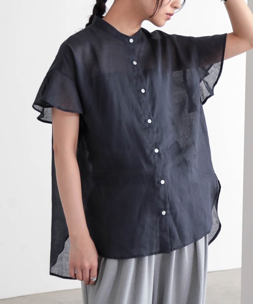 for/c(フォーシー)の「麻混シアーバンドカラーシャツ【サスティナブル】(シャツ/ブラウス・レディース・ネイビー/オフホワイト・L/M)」の21枚目の写真