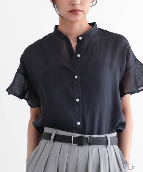 for/c(フォーシー)の「麻混シアーバンドカラーシャツ【サスティナブル】(シャツ/ブラウス・レディース・ネイビー/オフホワイト・L/M)」の22枚目の写真