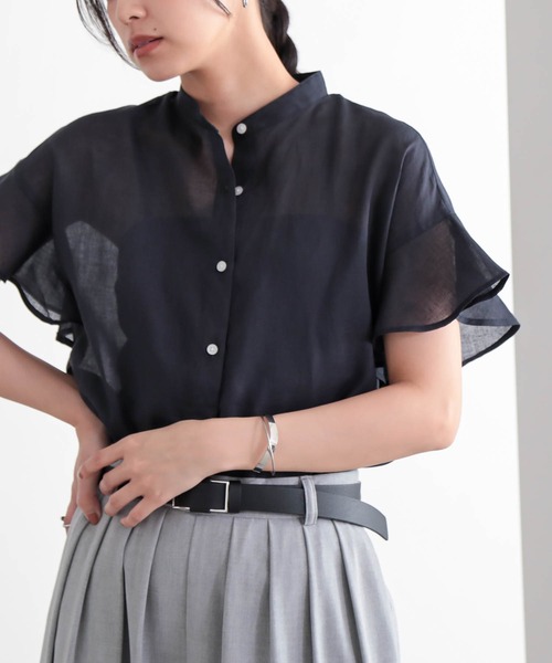 for/c(フォーシー)の「麻混シアーバンドカラーシャツ【サスティナブル】(シャツ/ブラウス・レディース・ネイビー/オフホワイト・L/M)」の18枚目の写真