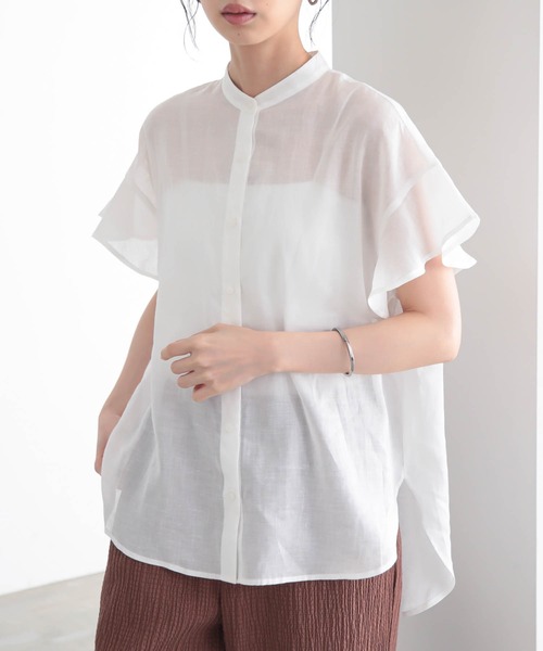 for/c(フォーシー)の「麻混シアーバンドカラーシャツ【サスティナブル】(シャツ/ブラウス・レディース・ネイビー/オフホワイト・L/M)」の5枚目の写真