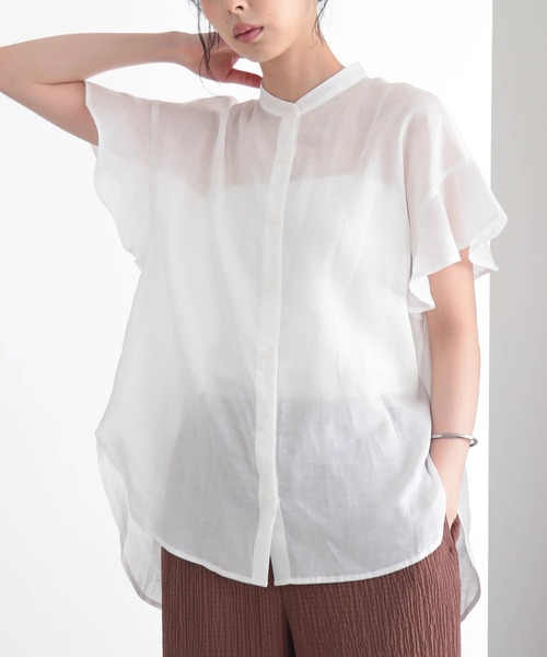 for/c(フォーシー)の「麻混シアーバンドカラーシャツ【サスティナブル】(シャツ/ブラウス・レディース・ネイビー/オフホワイト・L/M)」の6枚目の写真