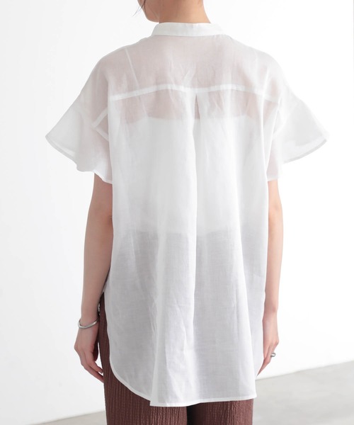 for/c(フォーシー)の「麻混シアーバンドカラーシャツ【サスティナブル】(シャツ/ブラウス・レディース・ネイビー/オフホワイト・L/M)」の7枚目の写真
