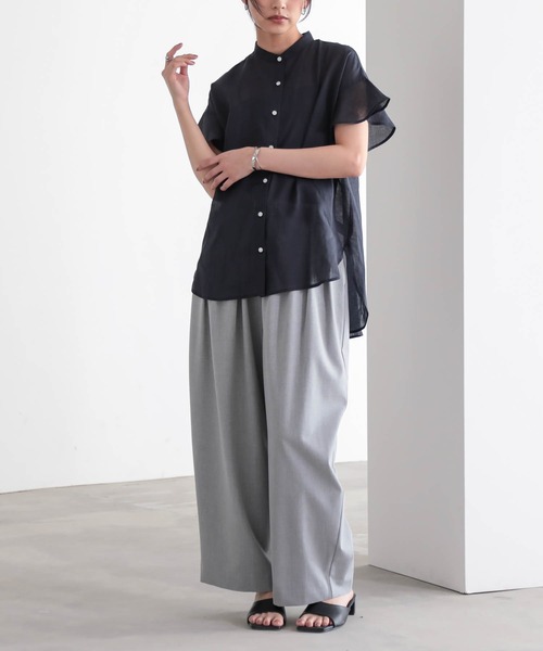 for/c(フォーシー)の「麻混シアーバンドカラーシャツ【サスティナブル】(シャツ/ブラウス・レディース・ネイビー/オフホワイト・L/M)」の15枚目の写真