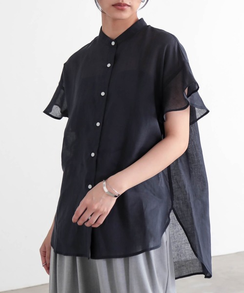 for/c(フォーシー)の「麻混シアーバンドカラーシャツ【サスティナブル】(シャツ/ブラウス・レディース・ネイビー/オフホワイト・L/M)」の20枚目の写真