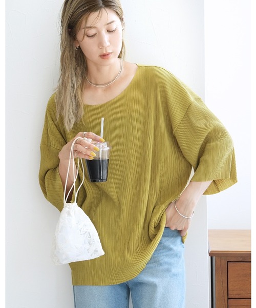 reca（レカ）の「細プリーツ七分袖カットソー（Tシャツ/カットソー・レディース・ミント/アイボリー/ライム/チャコール・FREE）」の3枚目の写真