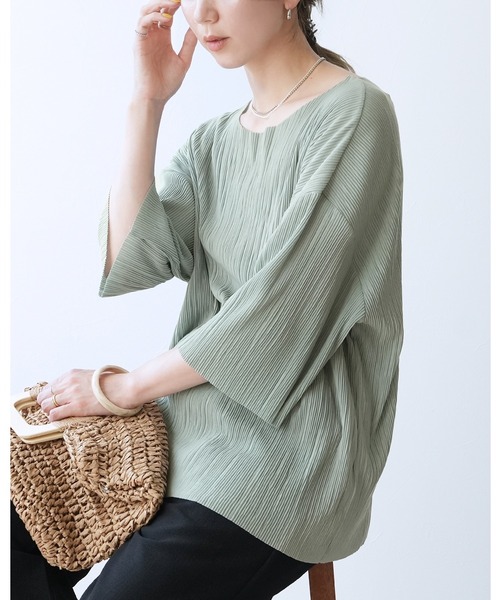 reca（レカ）の「細プリーツ七分袖カットソー（Tシャツ/カットソー・レディース・ミント/アイボリー/ライム/チャコール・FREE）」の4枚目の写真